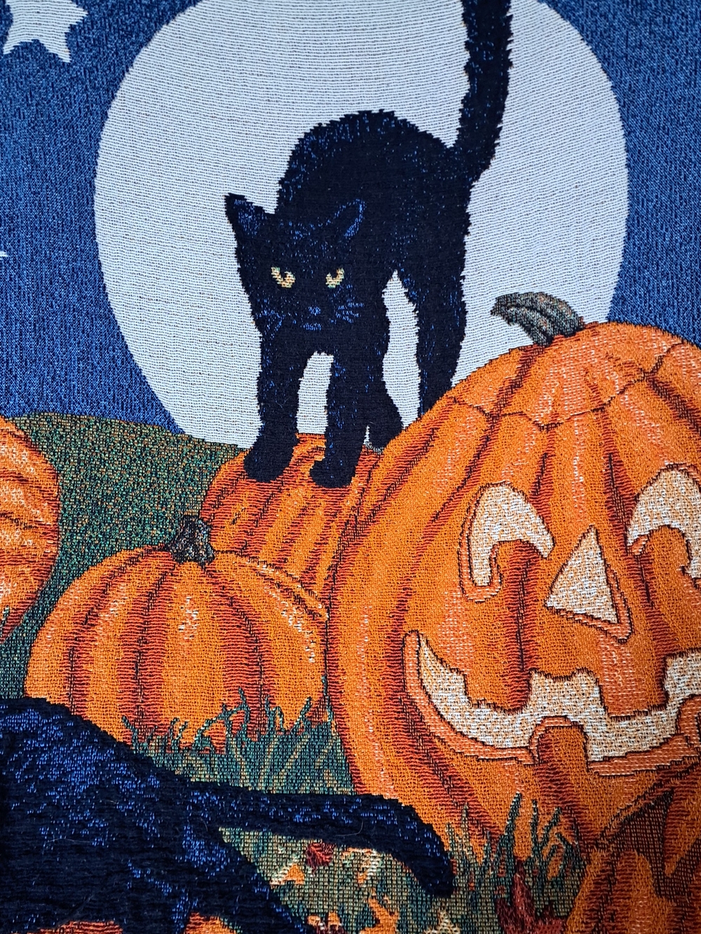 Black Cats & Pumpkins Halloween Throw Blanket With Matching Pillow